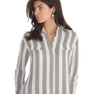 WHBM Vertical Striped Button Front Collar Shirt
